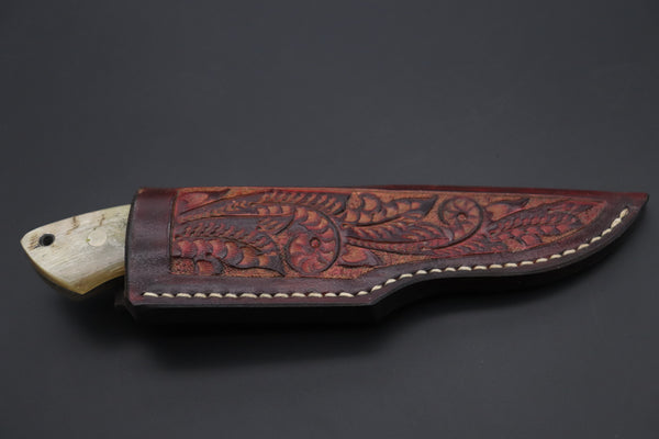 Mr. Itou  IT-410A Drop Point Hunter, 3-5/8" R2 Damascus Blade, Sheep Horn Handle