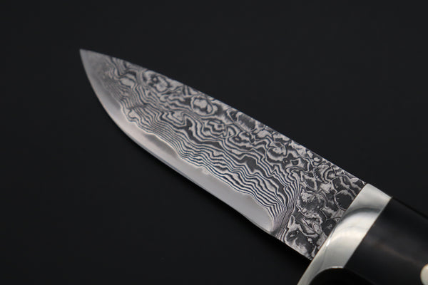 Mr. Itou  IT-410B Drop Point Hunter, 3-5/8" R-2 Damascus Blade, Jigged Buffalo Horn Handle