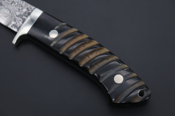 Mr. Itou  IT-410B Drop Point Hunter, 3-5/8" R-2 Damascus Blade, Jigged Buffalo Horn Handle