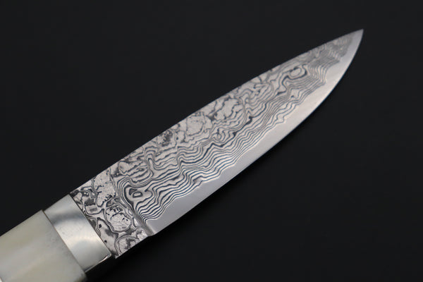 Mr. Itou  IT-450A Drop Point Utility Hunter, 3-5/8" R-2 Damascus Blade, White Camelbone Handle