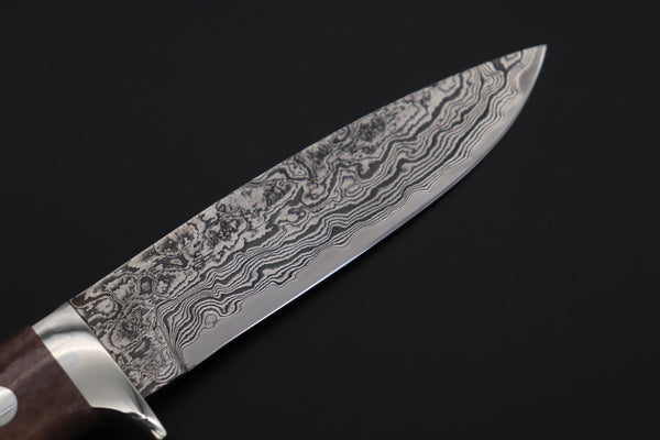 Mr. Itou  IT-470B Drop Point Hunter, 4" R-2 Damascus Blade, Brown Camelbone Handle