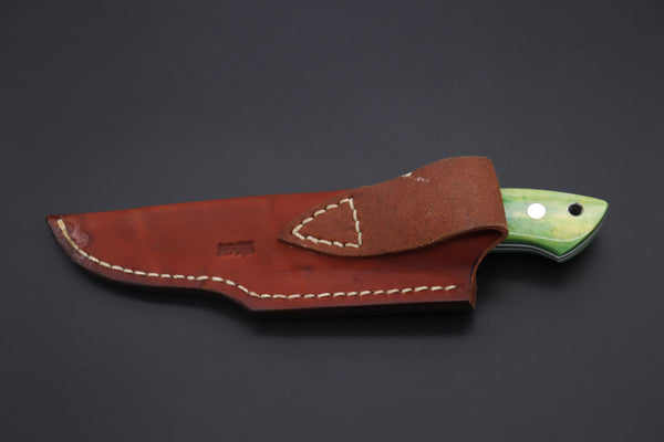 Mr. Itou  IT-480B Drop Point Hunter, 3-3/4" R2 Damascus Blade, Green Camelbone Handle