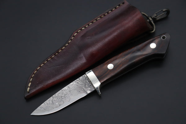 Mr. Itou  IT-490B Drop Point Hunter, 3" R-2 Damascus Blade, Desert Ironwood Handle