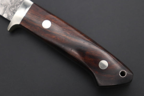 Mr. Itou  IT-490B Drop Point Hunter, 3" R-2 Damascus Blade, Desert Ironwood Handle