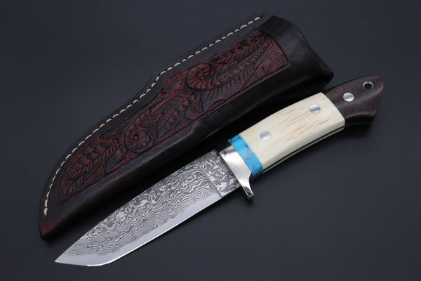 Mr. Itou  ITH-220  "Treasure Hunter Series" Custom R-2 Damascus 4.8" Drop-point Hunter, Mammoth Tusk Ivory Custom Combination Handle