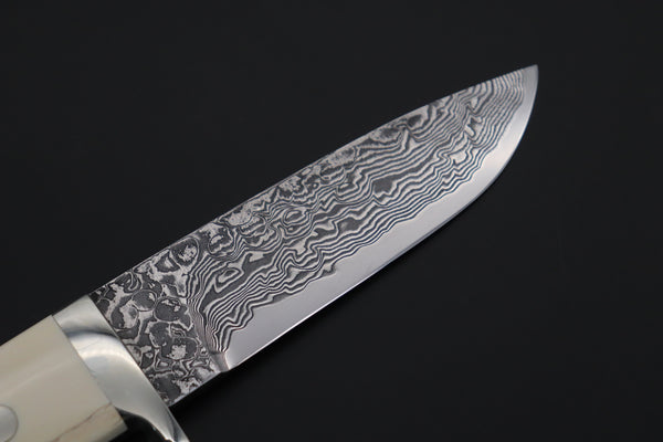 Mr. Itou  ITH-230  "Treasure Hunter Series" Custom R-2 Damascus 4" Drop-point Hunter, Mammoth Tusk Ivory Custom Combination Handle