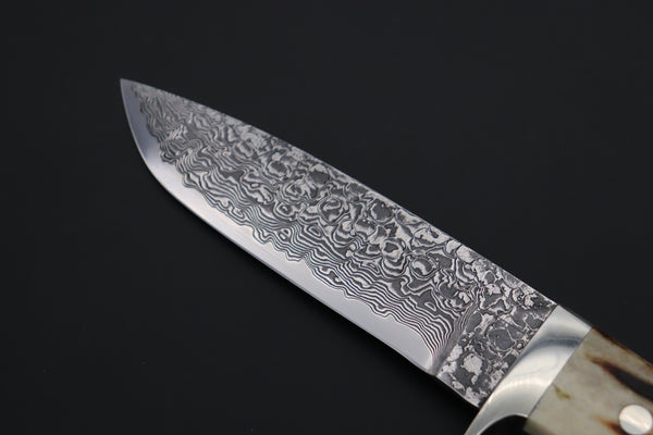 Mr. Itou  IT-670 Drop Point Hunter, 5.1" R2 Damascus Blade, Genuine Stag Handle