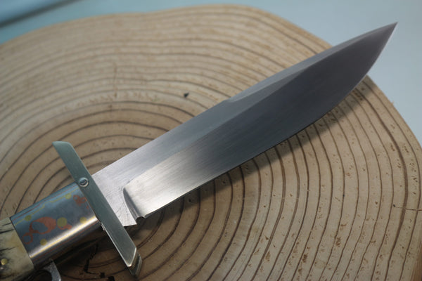 Fumio Inagaki FI-100 Marbles Folding Hunter Replica, Premium Hitachi ATS-34 blade, Rainbow Damascus Bolsters