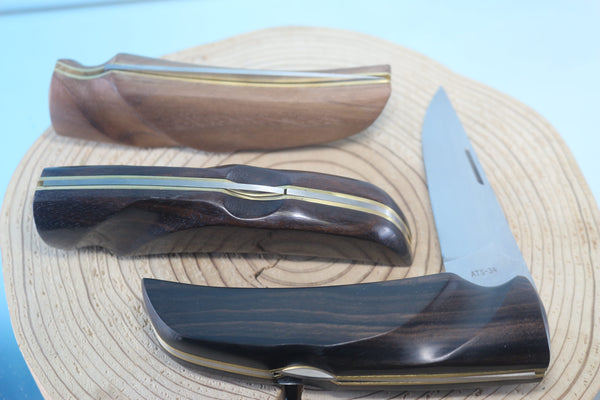 Fumio Inagaki FI-105 GERBER Folding Hunter Replica, Lockback Folders, Hitachi ATS-34 or Solid VG-10 Blade, Ebony or Walnut wood Handle