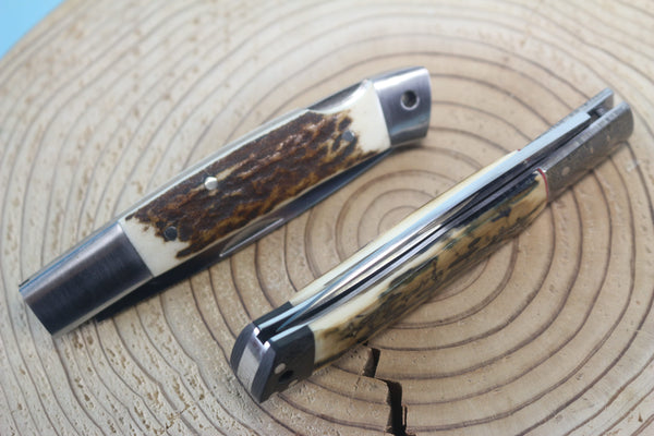 Fumio Inagaki FI-115 Slim Utility Folding Knife, Lockback Folders, Sold VG-10 Blade, Mammoth Ivory or Stag Handle - JapaneseKnifeDirect.Com