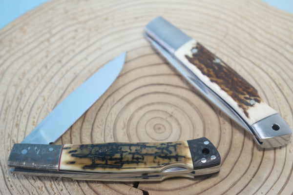 Fumio Inagaki FI-115 Slim Utility Folding Knife, Lockback Folders, Sold VG-10 Blade, Mammoth Ivory or Stag Handle - JapaneseKnifeDirect.Com