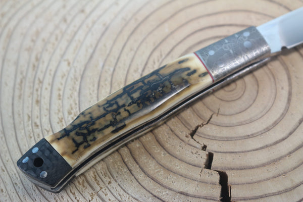 Fumio Inagaki FI-115 Slim Utility Folding Knife, Lockback Folders, Sold VG-10 Blade, Mammoth Ivory or Stag Handle - JapaneseKnifeDirect.Com