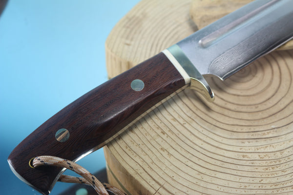 Fumio Inagaki FI-130   7" VG-10 Damascus Drop Point Camper, Japanese Tagayasan wood Handle