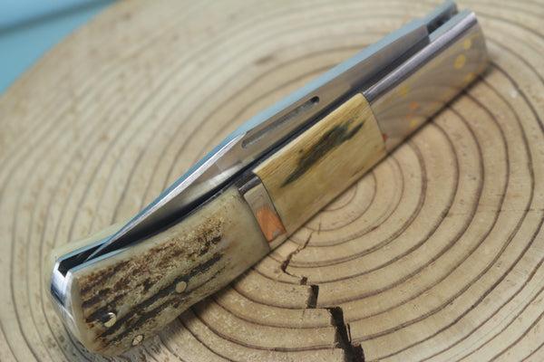 Fumio Inagaki FI-145 Premium ATS-34 Folder, Exotic Handle with Damascus Mokume-Gane Bolster