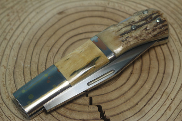 Fumio Inagaki FI-145 Premium ATS-34 Folder, Exotic Handle with Damascus Mokume-Gane Bolster