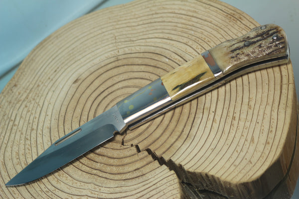 Fumio Inagaki FI-145 Premium ATS-34 Folder, Exotic Handle with Damascus Mokume-Gane Bolster
