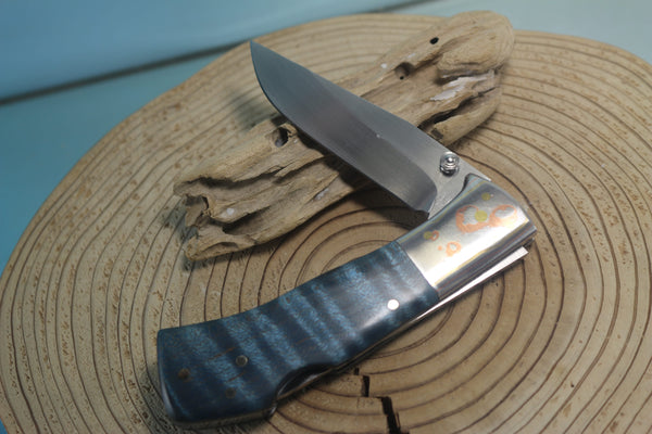 Fumio Inagaki FI-145 Premium ATS-34 Folder, Exotic Handle with Damascus Mokume-Gane Bolster