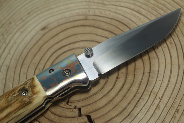 Fumio Inagaki FI-145 Premium ATS-34 Folder, Exotic Handle with Damascus Mokume-Gane Bolster