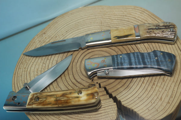 Fumio Inagaki FI-145 Premium ATS-34 Folder, Exotic Handle with Damascus Mokume-Gane Bolster