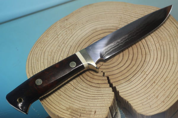 Fumio Inagaki FI-150 VG-10 Damascus Hunter, Exotic Wooden Handle