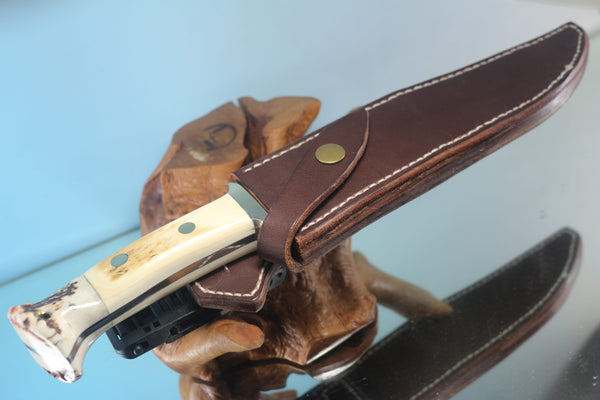 Fumio Inagaki FI-155  8-5/8" Big Bowie Knife. VG-10 Damascus blade, Mammoth Ivory/Crown Samber Stag handle