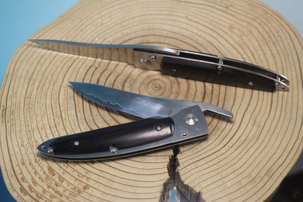 Fumio Inagaki FI-500 Higonokami Liner Lock Folder, ATS-34 blade and VG-10 Damascus blade