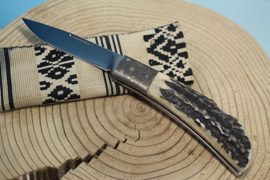 Fumio Inagaki FI-550 Cowry Lockback Folder, Stag handle with Mokume bolster