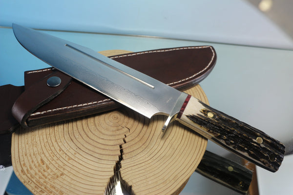 Fumio Inagaki FI-580 9-inch Bowie Knife. VG-10 Damascus blade, Samber Stag handle