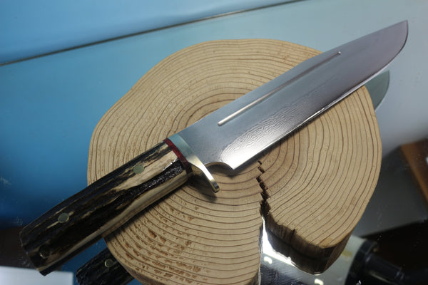 Fumio Inagaki FI-580 9-inch Bowie Knife. VG-10 Damascus blade, Samber Stag handle