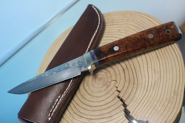 Fumio Inagaki FI-580 ZDP Damascus Utility Hunter, 4-1/4" Hitachi ZDP-189 Premium Powdered Damacus steel Blade