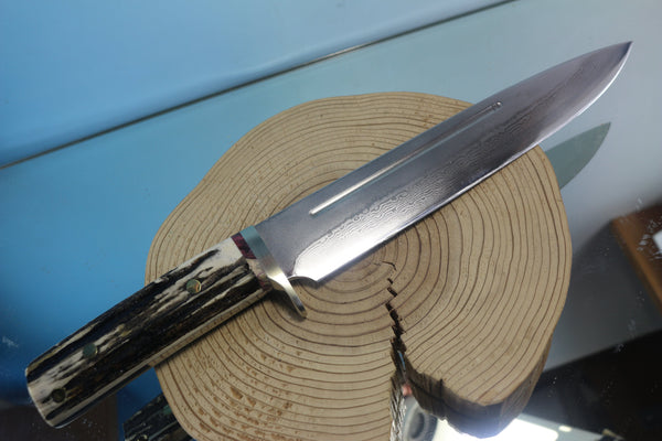 Fumio Inagaki FI-590 Big Straight Hunter. 9-1/2" VG-10 Damascus blade, Samber Stag handle
