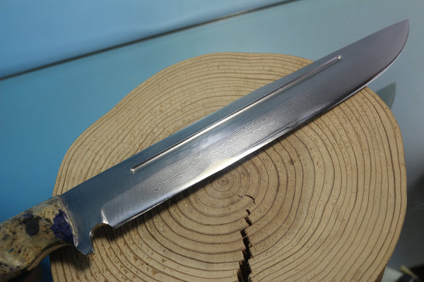 Fumio Inagaki FI-600 Katana Hunter II. 10-1/4" VG-10 Damascus blade, Blue Boxelder Burl wood handle