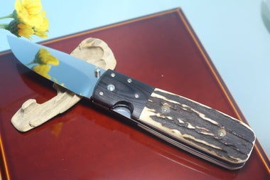 Fumio Inagaki FI-640 ATS Folding Hunter, 3-1/4" Hitachi ATS-34 Premium steel Blade, Sambar Stag Handle