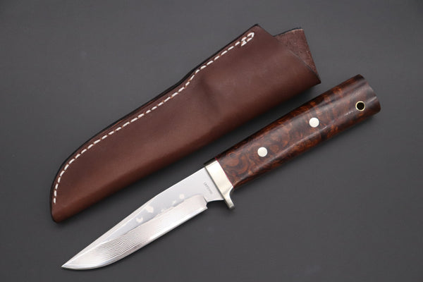 Fumio Inagaki FI-665 ZDP-189 Damascus Drop Point Hunter, 4.3" Hitachi ZDP-189 Premium Powdered Damacus steel Blade (Desert Ironwood Handle)