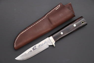 Fumio Inagaki FI-670 ZDP-189 Damascus Drop Point Hunter, 4.3" Hitachi ZDP-189 Premium Powdered Damacus steel Blade (Black Ebonywood Handle)