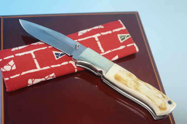 Fumio Inagaki FI-710 Blackjack MAMBA Folder replica, Mammoth Ivory Handle with Damascus Mokume-Gane  Bolster