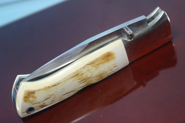 Fumio Inagaki FI-710 Blackjack MAMBA Folder replica, Mammoth Ivory Handle with Damascus Mokume-Gane  Bolster