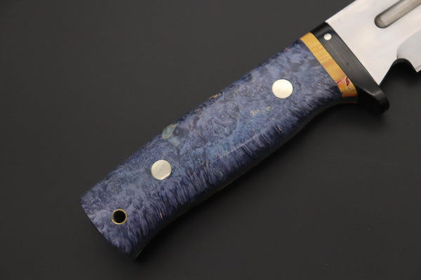 Fumio Inagaki FI-810 Katana Hunter, 9" AUS-8 Spear point blade, Dyed Maple Burl Handle