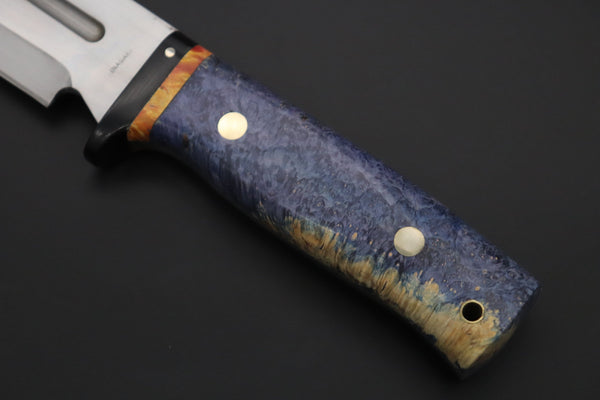 Fumio Inagaki FI-810 Katana Hunter, 9" AUS-8 Spear point blade, Dyed Maple Burl Handle