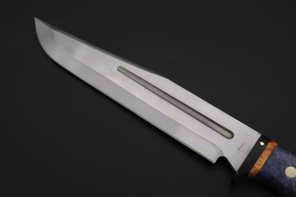 Fumio Inagaki FI-810 Katana Hunter, 9" AUS-8 Spear point blade, Dyed Maple Burl Handle