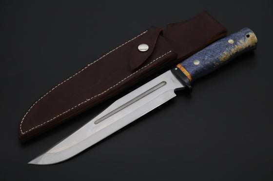 Fumio Inagaki FI-810 Katana Hunter, 9" AUS-8 Spear point blade, Dyed Maple Burl Handle