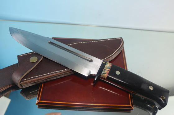 Fumio Inagaki FI-845 Bushman Hunter, 8-3/4" AUS-8 Large Bowie style Blade, African Ebonywood Handle