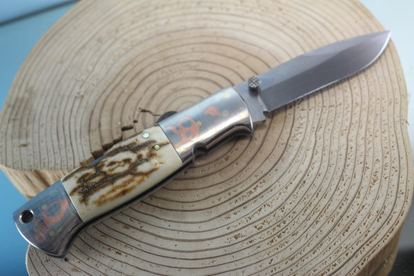 Fumio Inagaki FI-910 Blackjack MAMBA Folder, Custom Replica with Rainbow Damascus Mokume-Gane Bolster - JapaneseKnifeDirect.Com