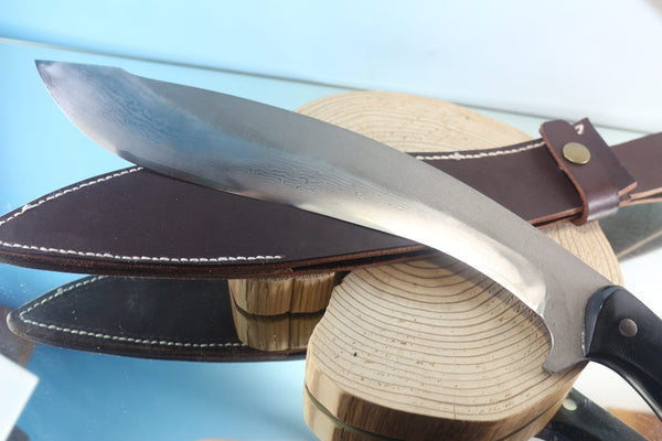 Fumio Inagaki FI-920 Kukri Machete Knife, 13" VG-10 Damascus Blade - JapaneseKnifeDirect.Com