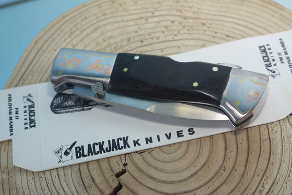 Fumio Inagaki FI-930 Blackjack MAMBA Folder, Custom Replica with Rainbow Damascus Mokume-Gane Bolsters