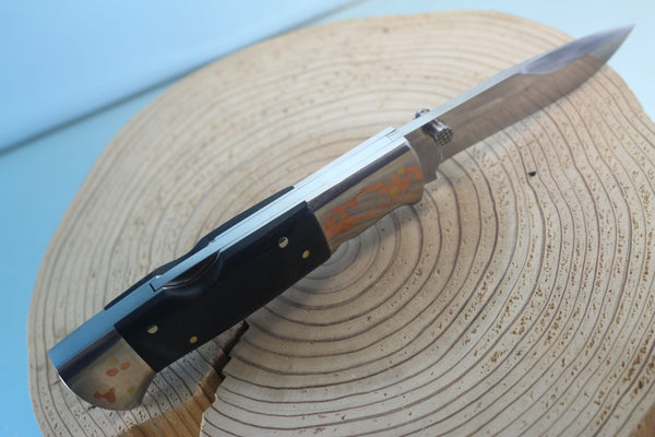 Fumio Inagaki FI-930 Blackjack MAMBA Folder, Custom Replica with Rainbow Damascus Mokume-Gane Bolsters