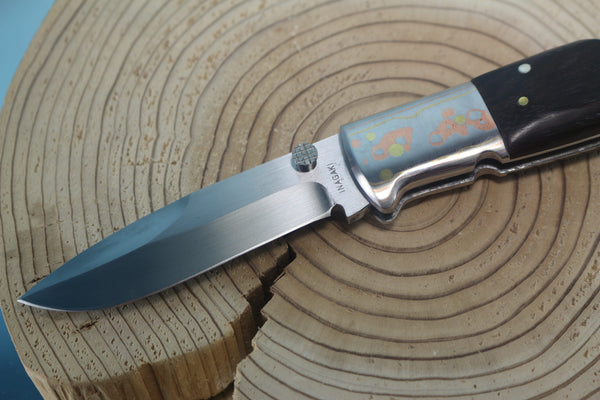 Fumio Inagaki FI-930 Blackjack MAMBA Folder, Custom Replica with Rainbow Damascus Mokume-Gane Bolsters