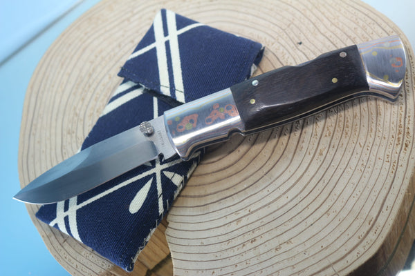Fumio Inagaki FI-930 Blackjack MAMBA Folder, Custom Replica with Rainbow Damascus Mokume-Gane Bolsters