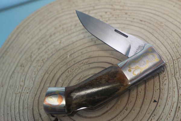 Fumio Inagaki FI-935 RON LAKE  Folders, Custom Replica with Rainbow Damascus Mokume-Gane Bolsters