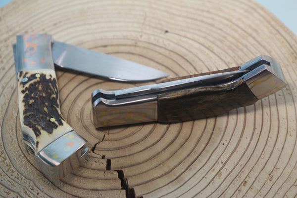 Fumio Inagaki FI-935 RON LAKE  Folders, Custom Replica with Rainbow Damascus Mokume-Gane Bolsters